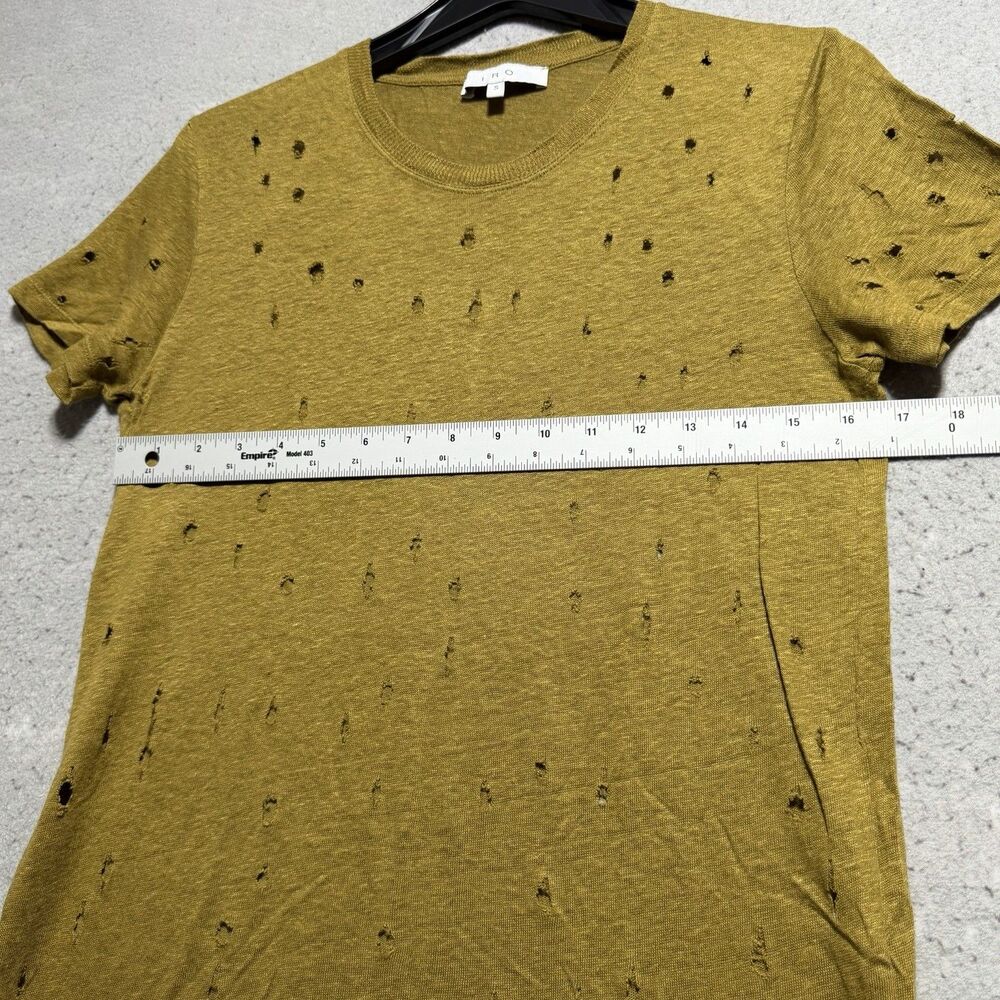 Iro Distressed Tee T-Shirt Women's Small Army Green Clay Linen Short Sleeve Top - Picture 5 of 10